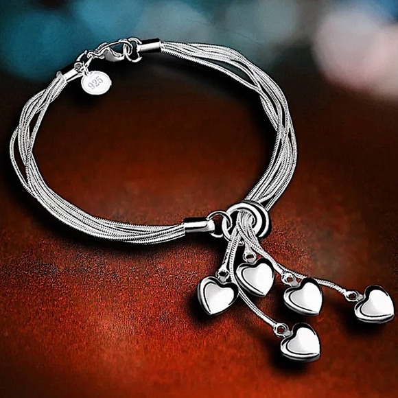 Sterling Silver Tassel Heart Charm Bracelet Resizable Adjustable - Picture 4 of 11